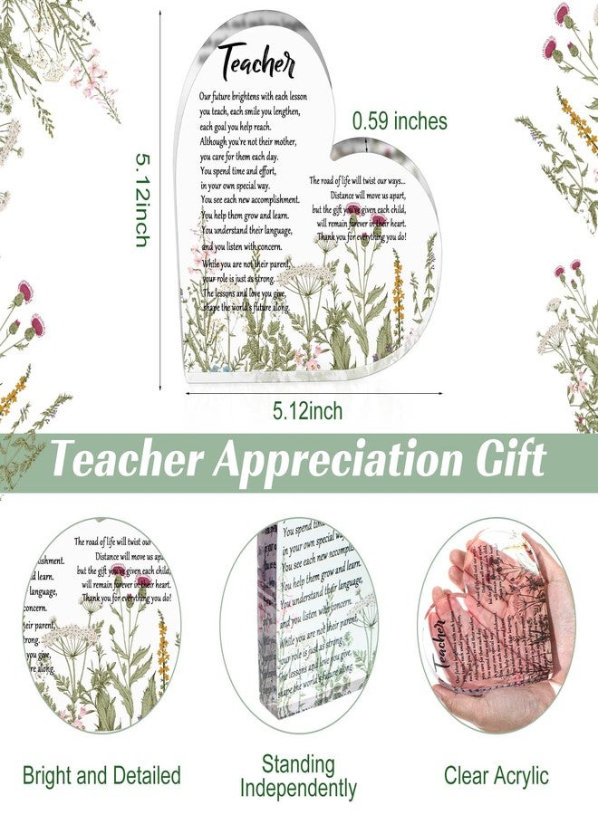 Roowest Teacher Appreciation Gifts Acrylic Heart Plaque Thank You Teacher Gifts for Her Women Paperweight Keepsake for School Christmas Group Gift Party Favors Desktop Decorations - Image 2